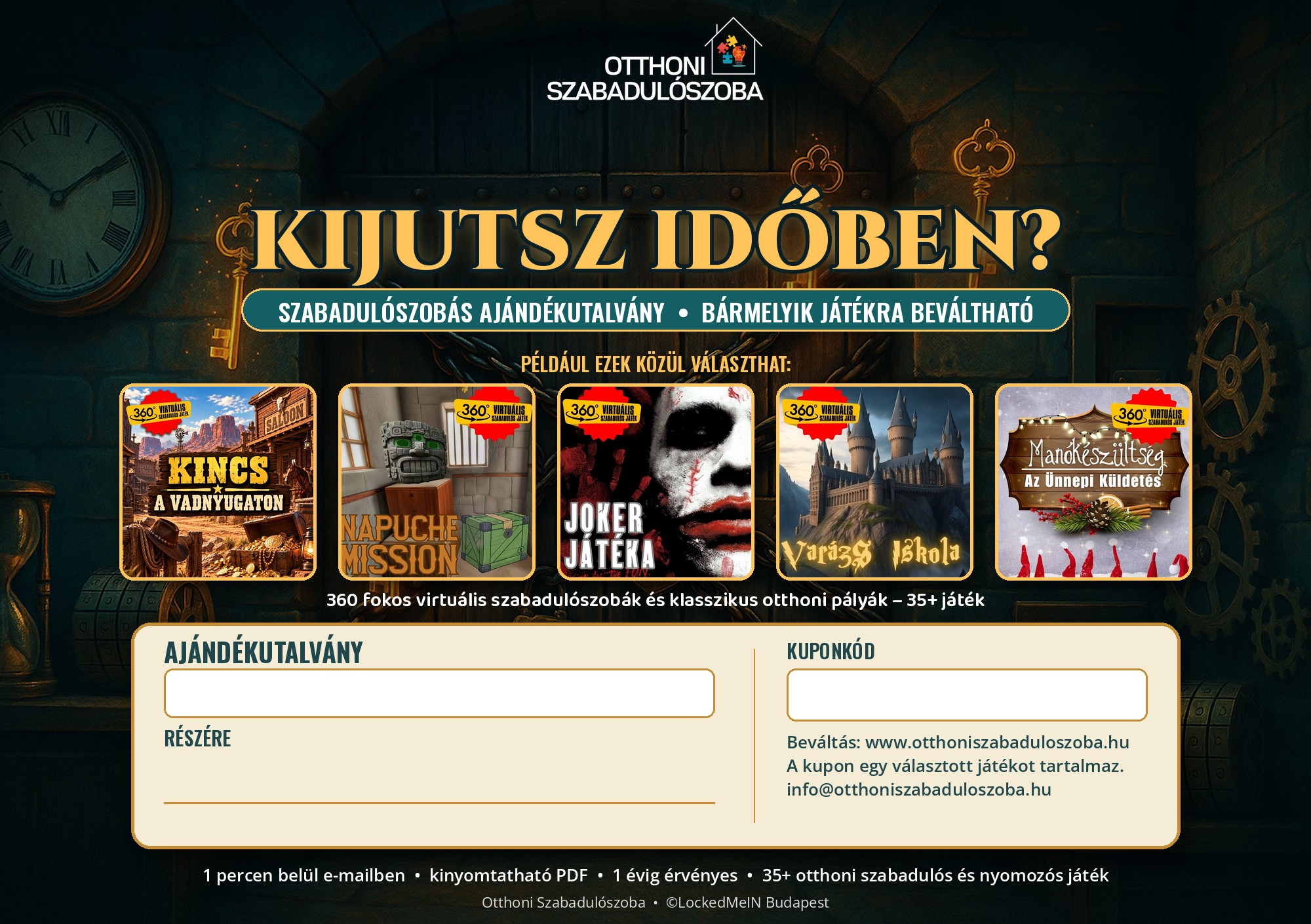 Otthoni Szabadulószoba ajándékutalvány – szabaduloszobas
